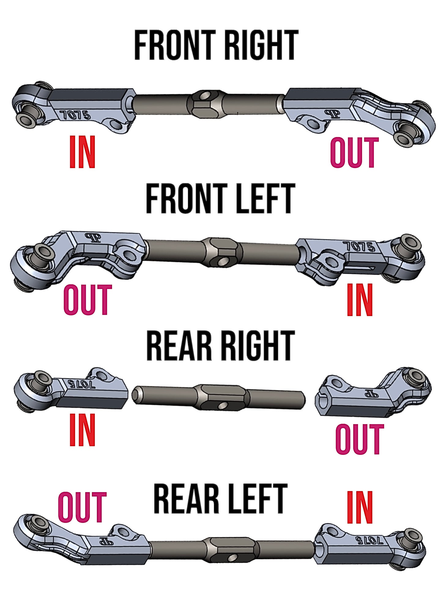7075 Aluminum Steering & Camber Links for ARRMA 1/7 Limitless, Infraction, Felony, Typhon – Hard Chrome Finish