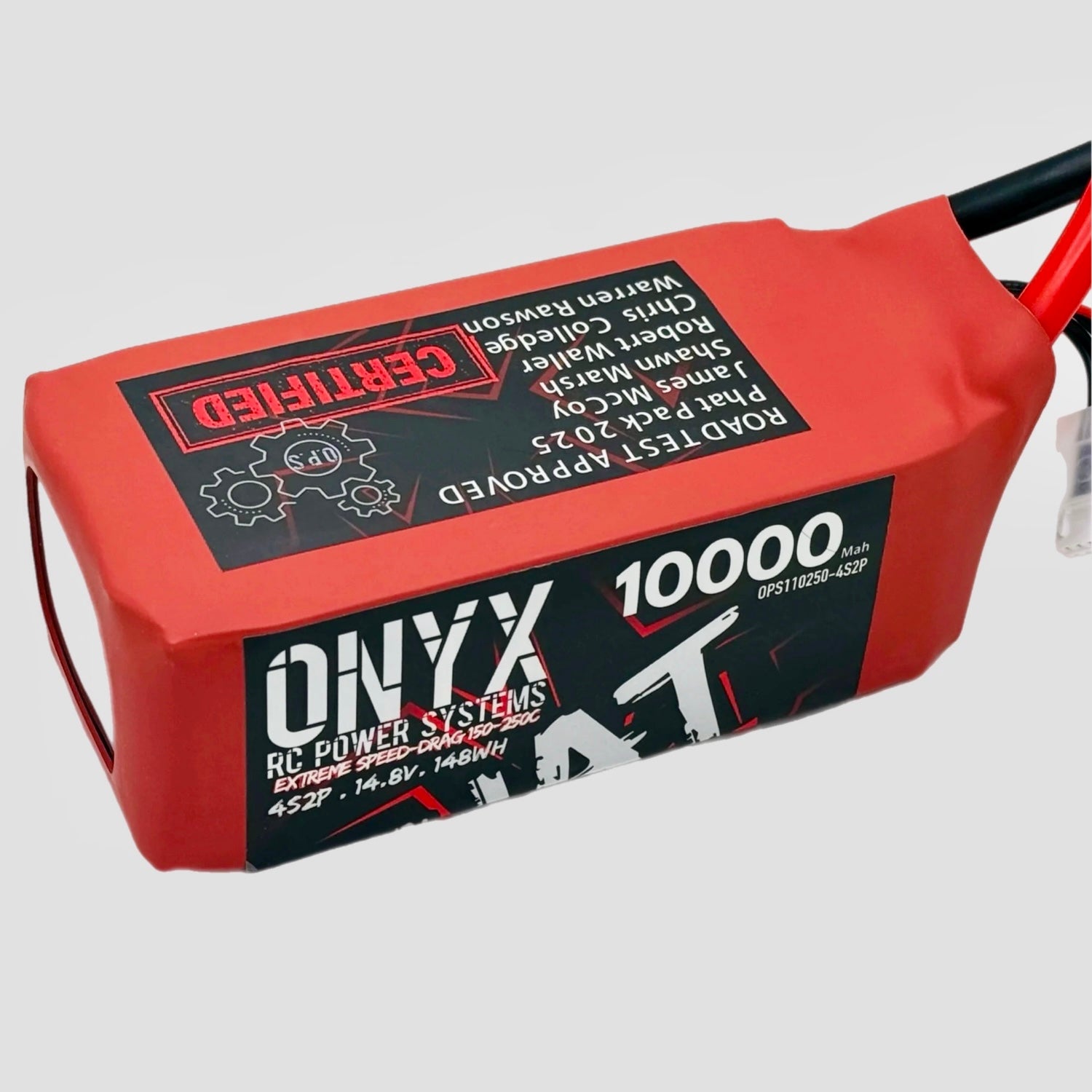 ONYX Phat Pack 10,000 4S2P Battery – 250C Speed & Drag Power - Red and black battery pack