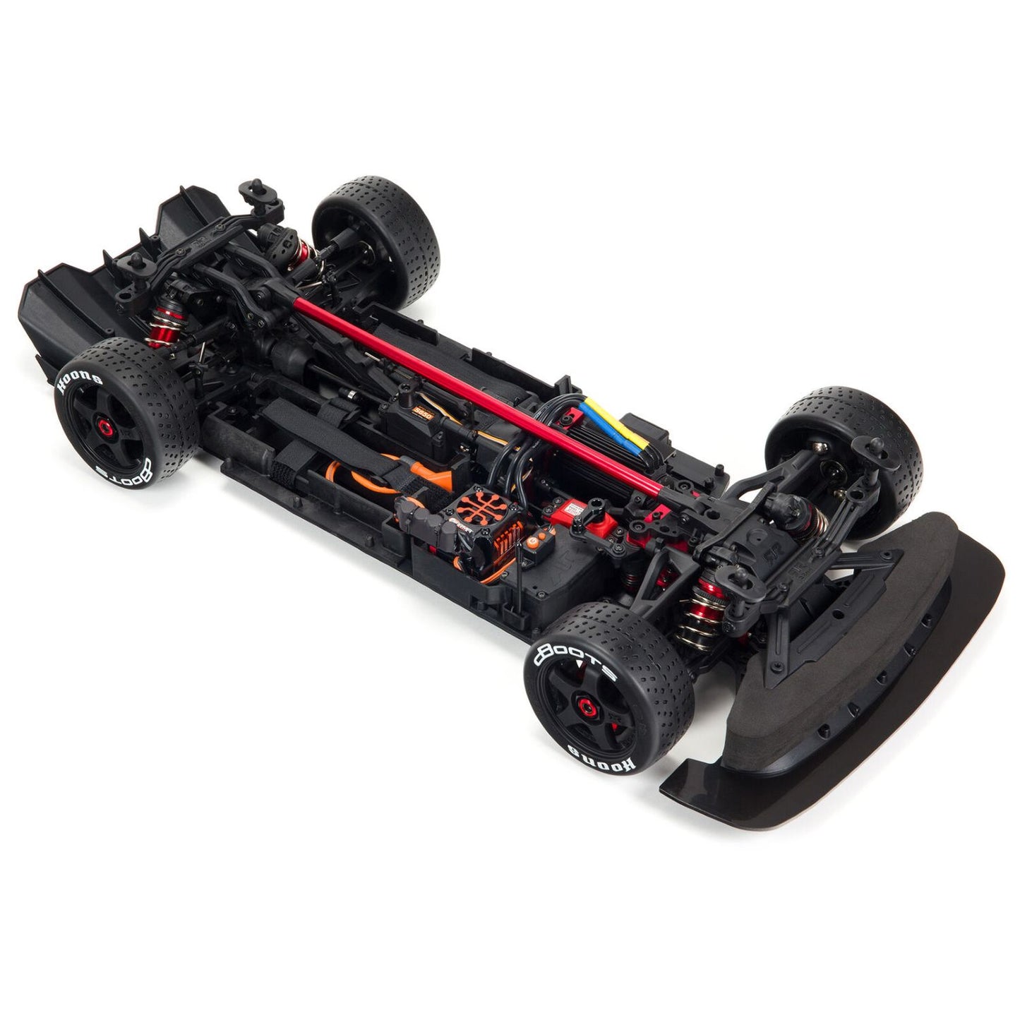 1/7 ARRMA INFRACTION 6S AVC 4X4 RTR - Black and red RC car chassis and components on a white background