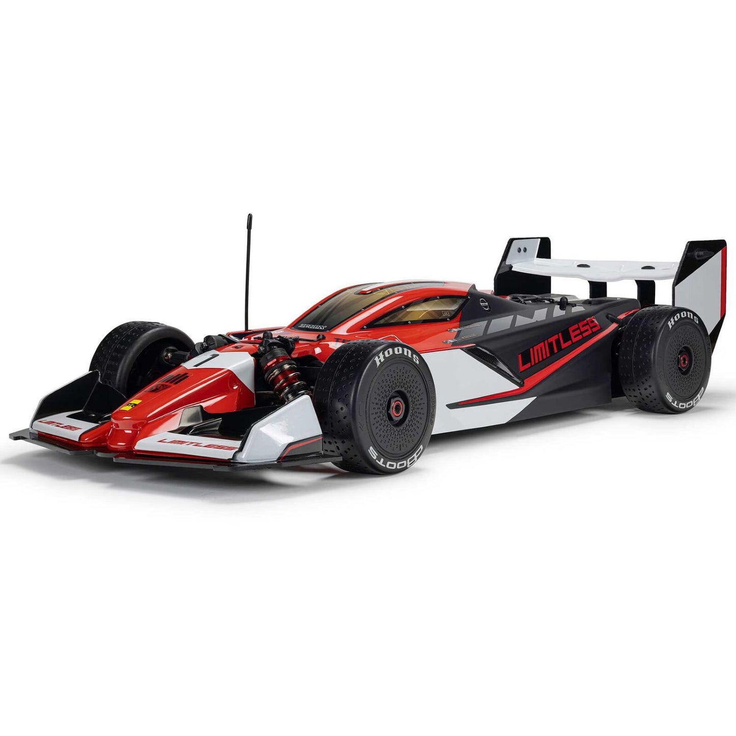 1/7 ARRMA LIMITLESS 120 8S AVC 4X4 RTR - Red and black race car with 'Limitless' branding