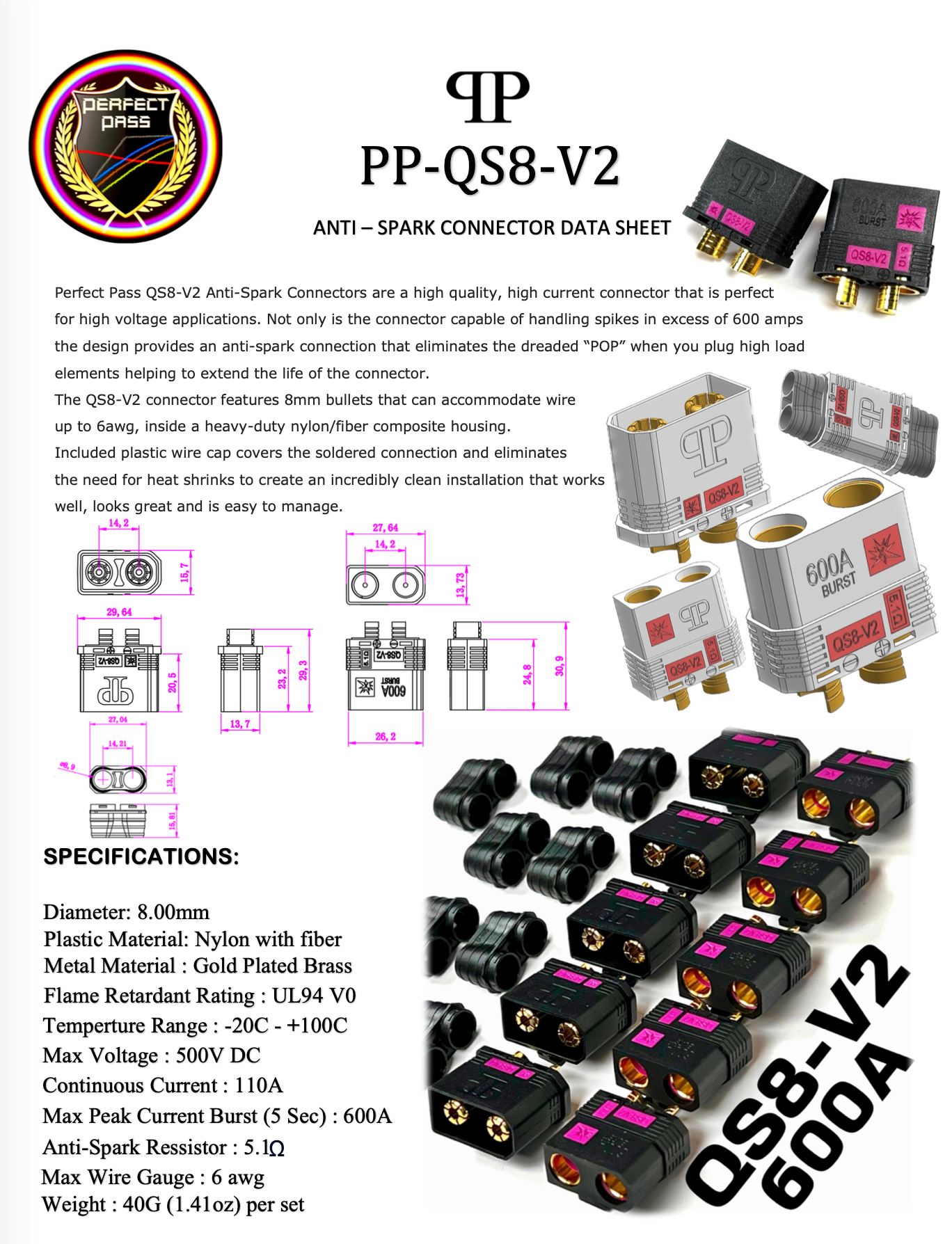 Perfect Pass QS8-V2 Anti - Spark Connector Set 4pc (5-Pack)