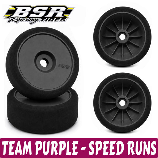 Black racing tires with BSR Racing Tires logo on a white background