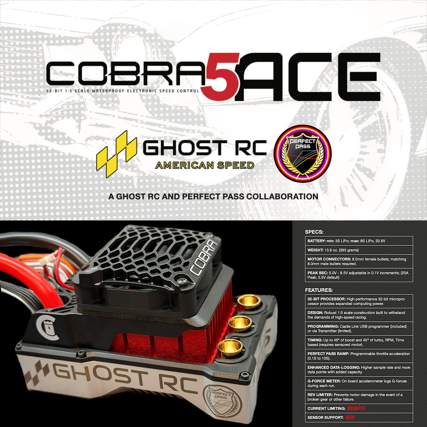 Cobra 5 ACE ESC by Castle Creations, Ghost RC & Perfect Pass RC