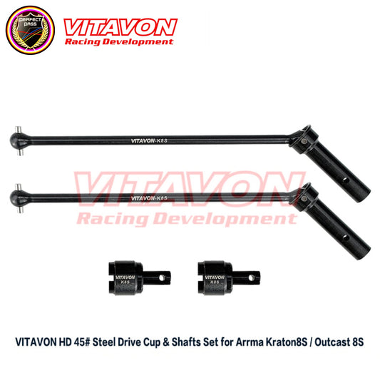 Vitavon Drive Cup & Shafts Set 45# Heavy Duty Steel For Kraton 8S/ Outcast 8S
