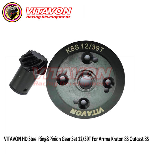 Vitavon Heavy Duty Steel Ring & Pinion Gear Set 12/39T For Arrma Kraton 8S Outcast 8S