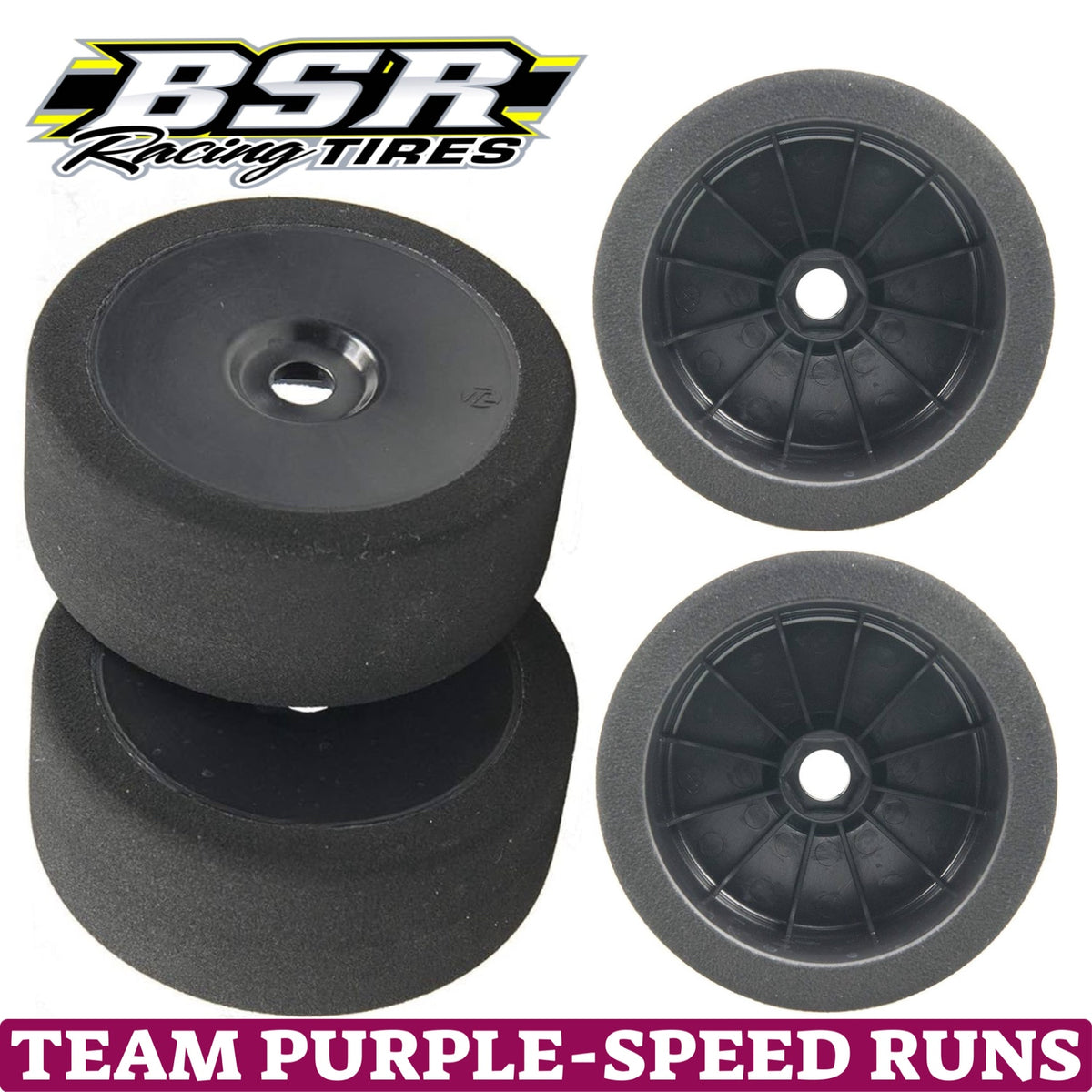 Racing Tree Rims BSR Racing 1/8 Mounted GT Foam Tires 17mm Hex (2) (Team Purple - Black ...