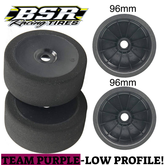 BSR Racing 1/8 Mounted GT Foam Tires 17mm Hex (2) (Team Purple - Low Profile - Black)