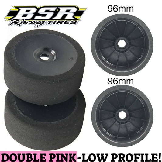 BSR Racing 1/8 Mounted GT Foam Tires 17mm Hex (2) (Double Pink - Low Profile - Black)
