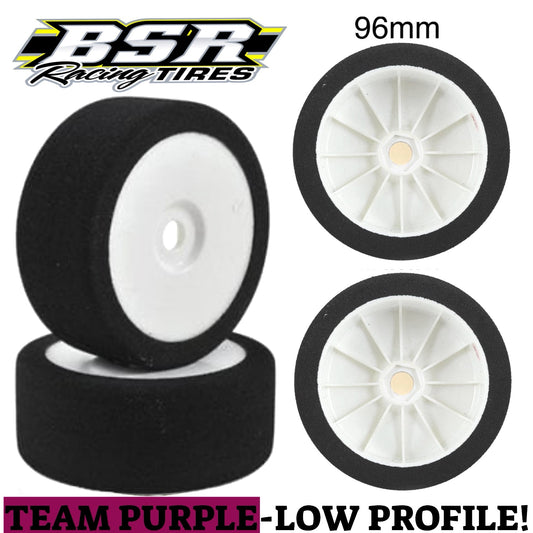 BSR Racing 1/8 Mounted GT Foam Tires 17mm Hex (2) (Team Purple - Low Profile - White)