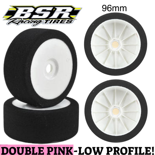BSR Racing 1/8 Mounted GT Foam Tires 17mm Hex (2) (Double Pink - Low Profile - White)