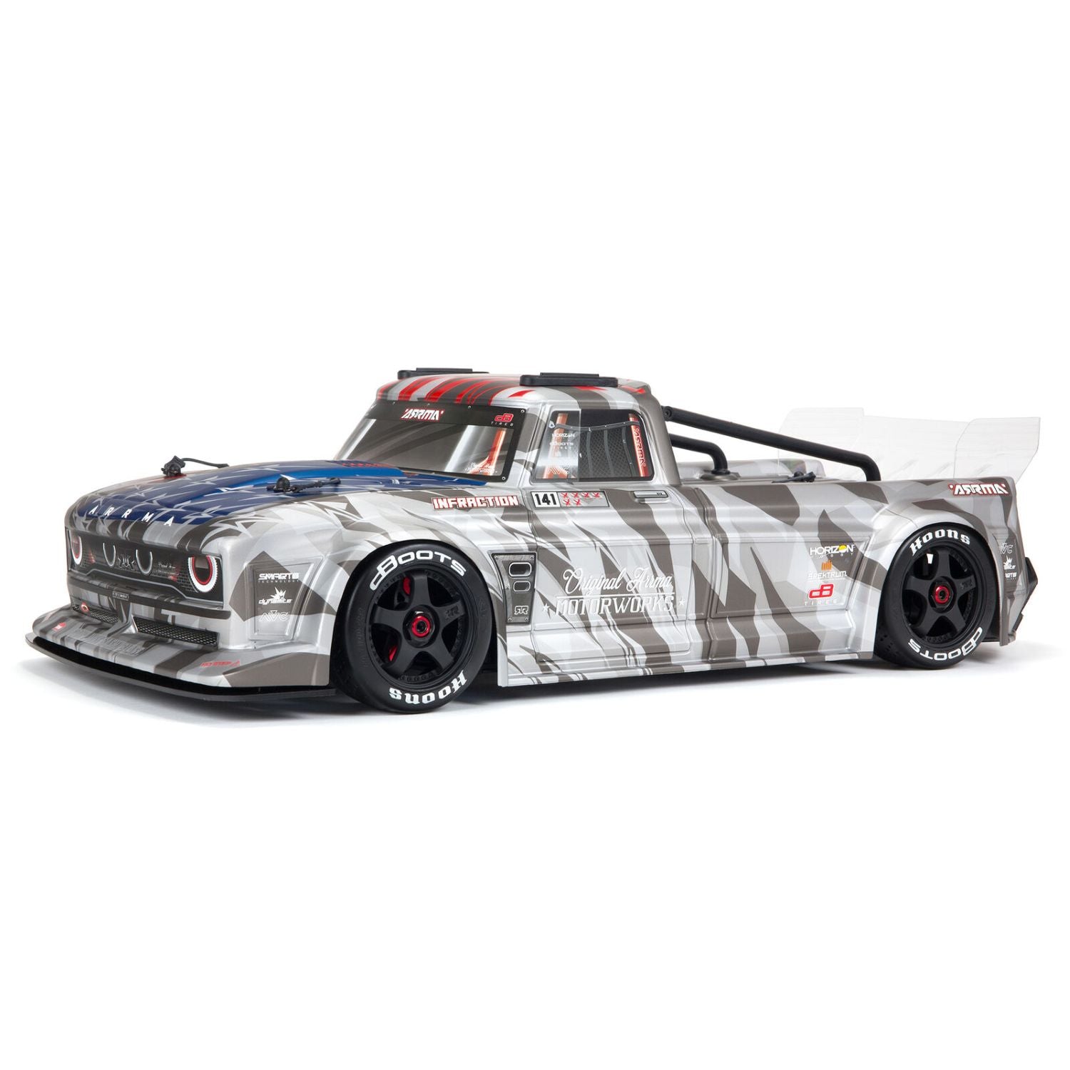 1/7 ARRMA INFRACTION 6S AVC 4X4 RTR - Model truck with camouflage design on a white background