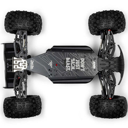 Top-down view of a remote-controlled car with large wheels - 1/8 ARRMA KRATON 6S EXB 4X4 RTR Brushless Speed Truck