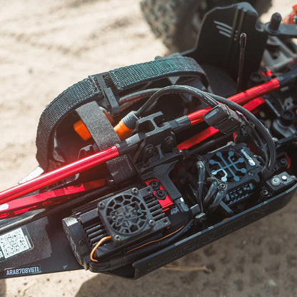 Close-up of a detailed model vehicle with red and black components-1/8 ARRMA KRATON 6S EXB 4X4 RTR Brushless Speed Truck