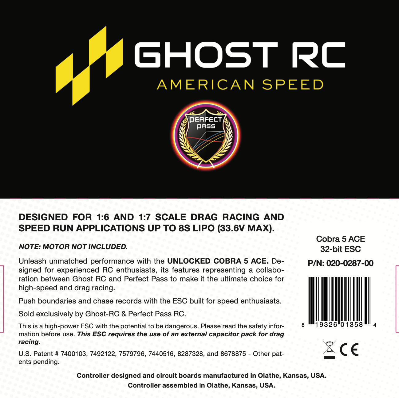 Cobra 5 ACE ESC by Castle Creations, Ghost RC & Perfect Pass RC