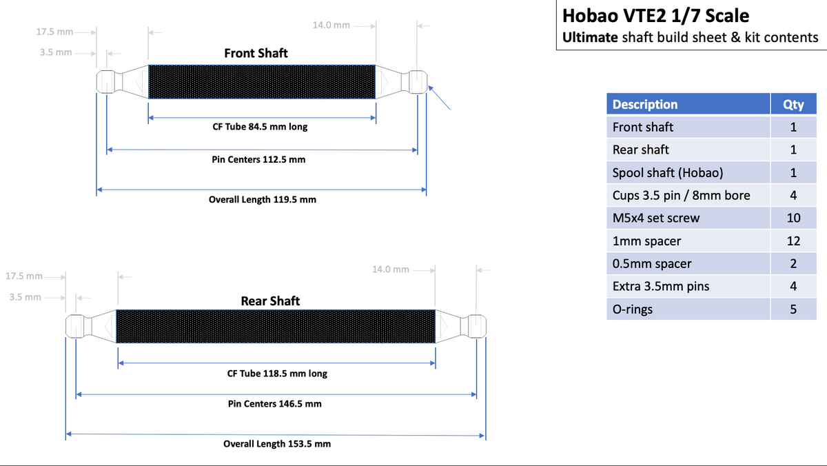 Driveshaft Kit for Hobao VTE2 / VTE2 V2 / VTE2-8 - Ultimate Series