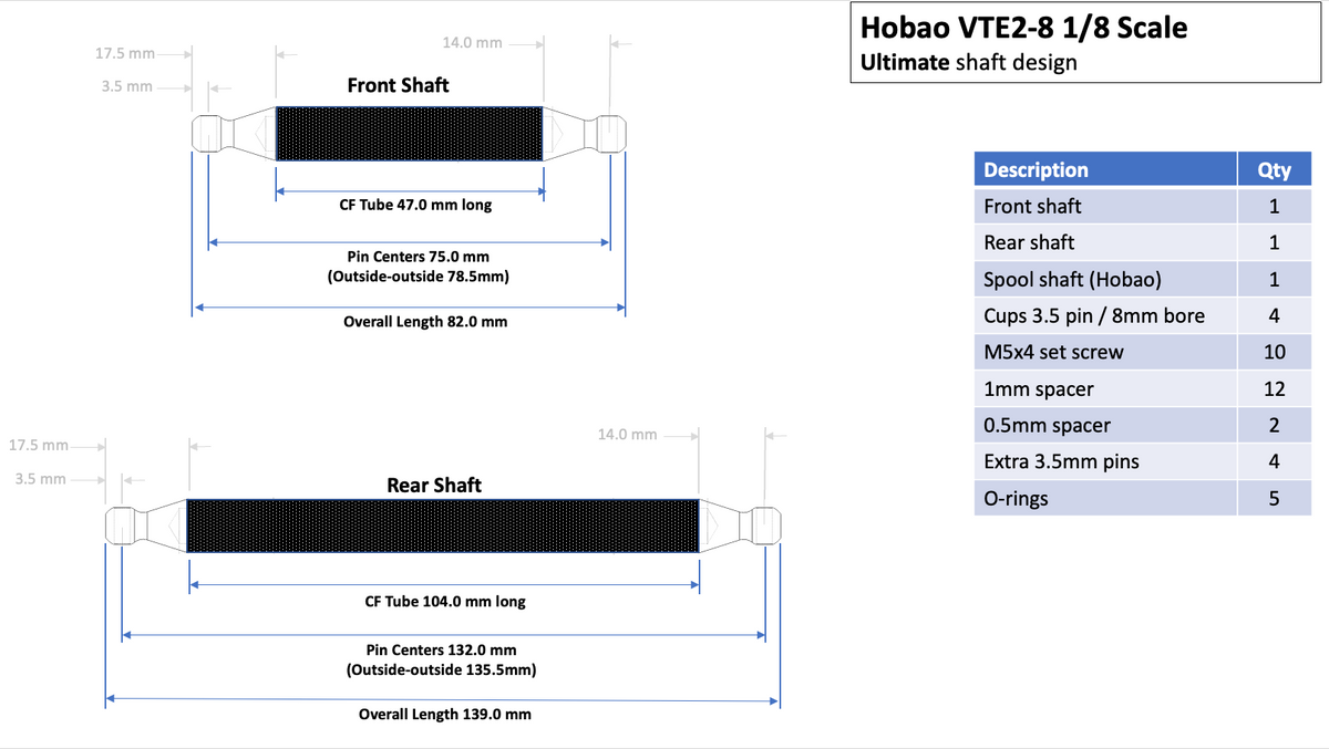 Driveshaft Kit for Hobao VTE2 / VTE2 V2 / VTE2-8 - Ultimate Series